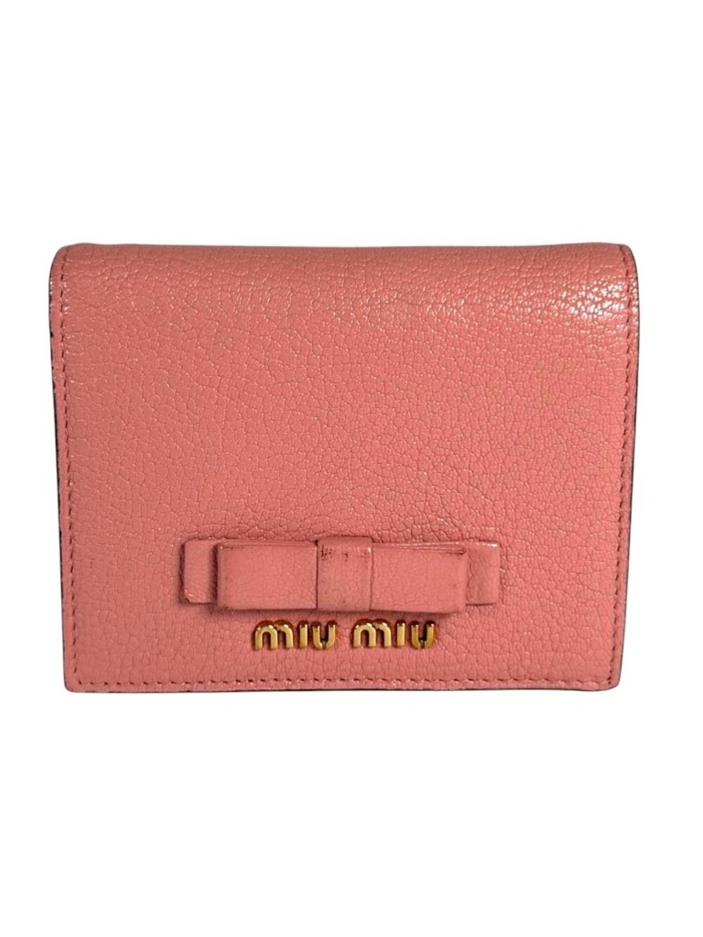 Miu Miu Ribbon Bifold Leather Pink Wallet Gold
